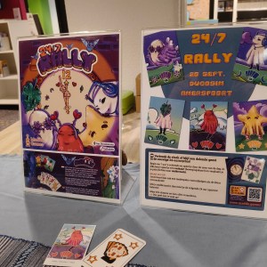 flyers met informatie over familie kaartspel 24/7 Rally van Madilo games.