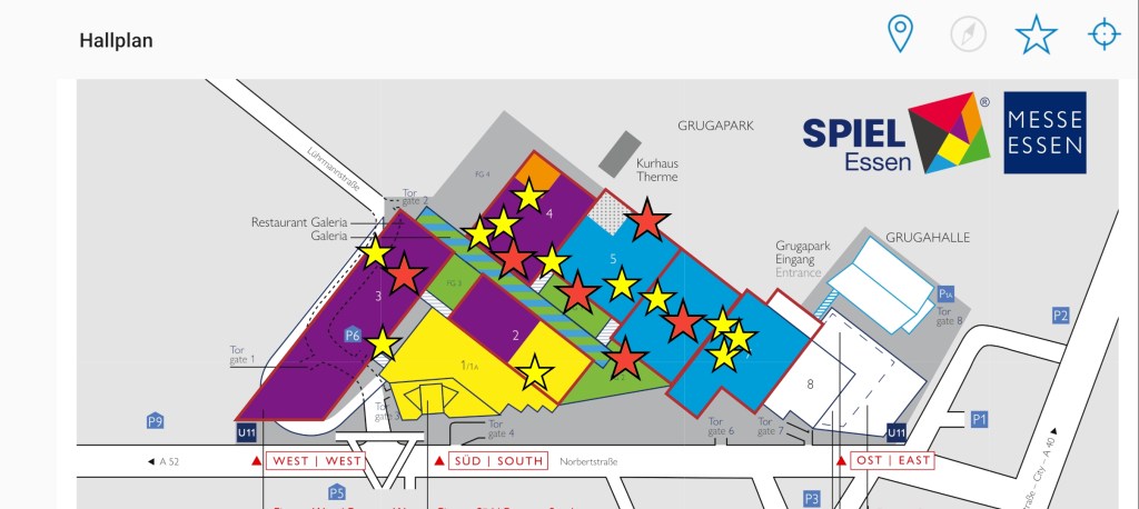 hallenplan plattegrond van alle Spiel 25 hallen in Essen